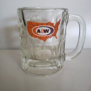 Vtg A&W Root Beer‎ 4.5" Heavy Glass Mug Coast To Coast US Map Logo 8 oz
